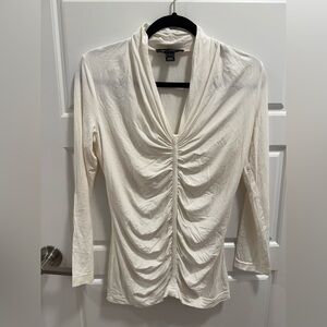 St. John Women’s Ivory Ruched Front 3/4 Sleeve Knit Top